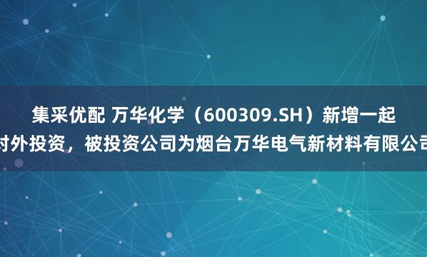 集采优配 万华化学（600309.SH）新增一起对外投资，被投资公司为烟台万华电气新材料有限公司