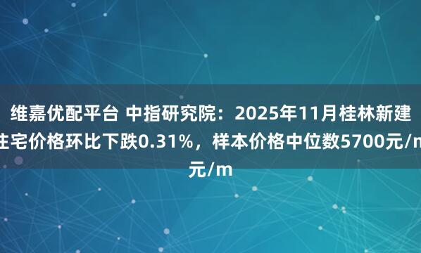 维嘉优配平台 中指研究院：2025年11月桂林新建住宅价格环比下跌0.31%，样本价格中位数5700元/m
